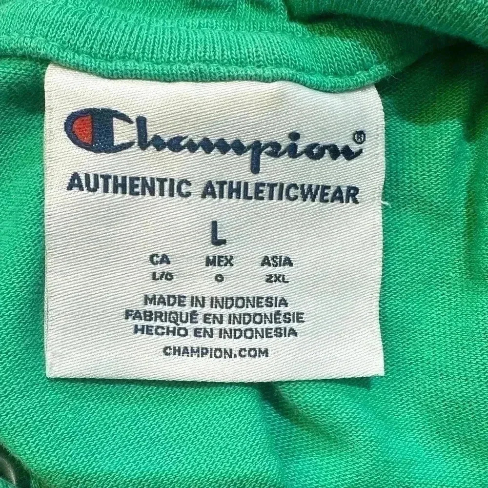 CHAMPION Bright Green Pullover Hoodie Long sleeve T-Shirt Size L - Picture 3 of 4